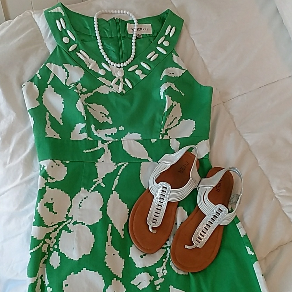 Studio One Green & White Dress
